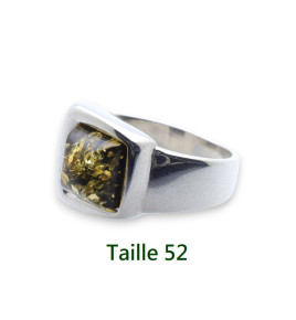 Bague mixte en argent 925 ornée d'un ambre vert