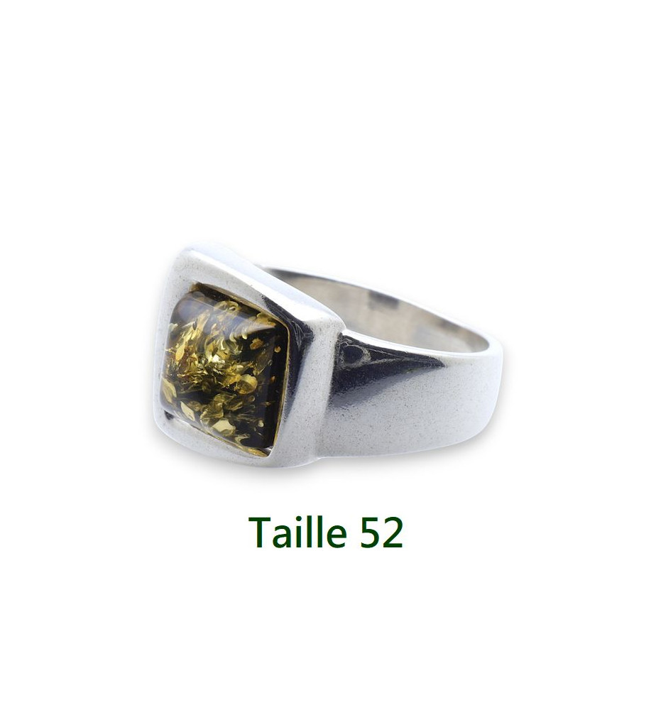 Bague mixte en argent 925 ornée d'un ambre vert