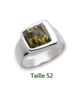 Bague mixte en argent 925 ornée d'un ambre vert