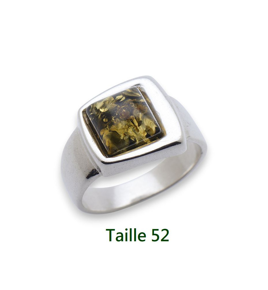 Bague mixte en argent 925 ornée d'un ambre vert
