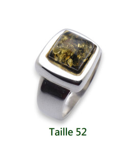 Bague mixte en argent 925 ornée d'un ambre vert