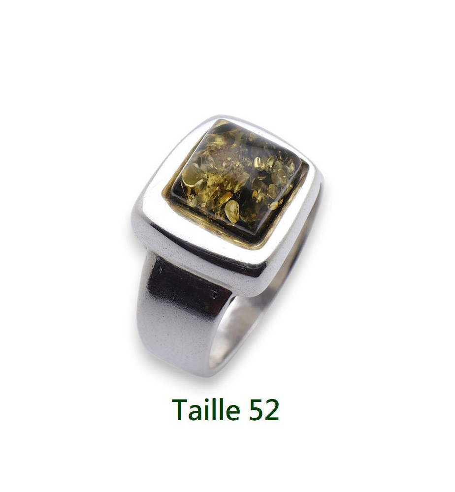 Bague mixte en argent 925 ornée d'un ambre vert