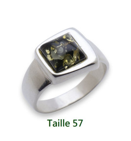 Bague mixte en argent 925 ornée d'un ambre vert