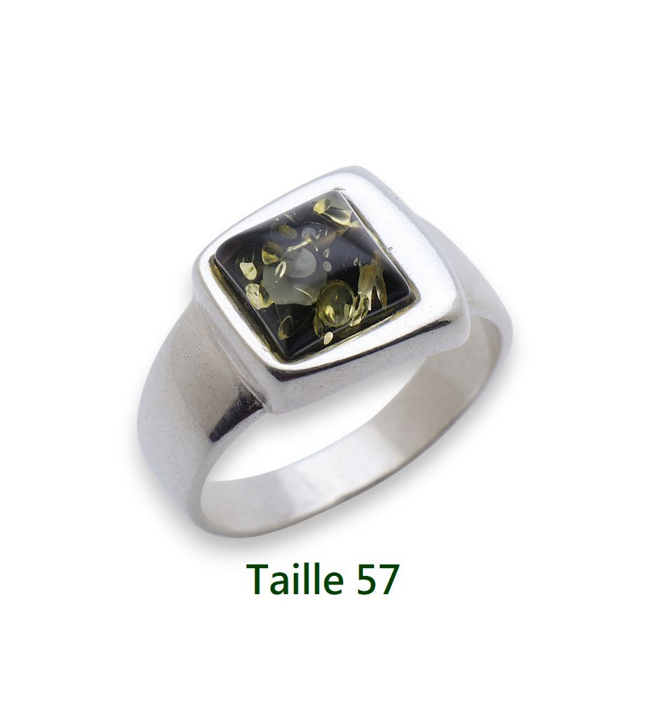 Bague mixte en argent 925 ornée d'un ambre vert
