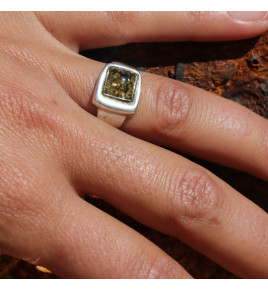 Bague mixte en argent 925 ornée d'un ambre vert