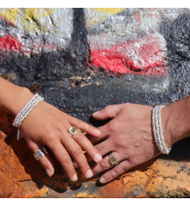 Bague mixte en argent 925 ornée d'un ambre vert