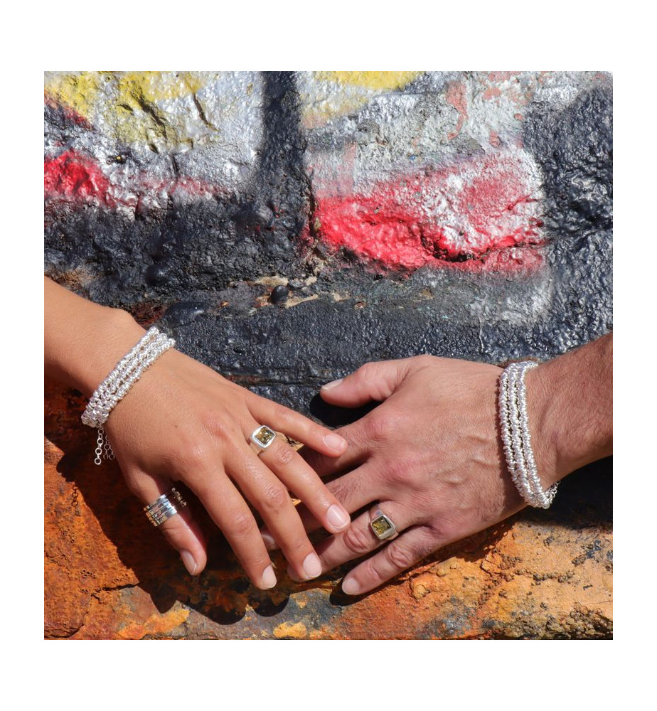 Bague mixte en argent 925 ornée d'un ambre vert