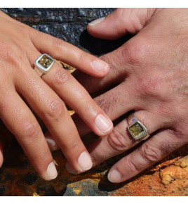 Bague mixte en argent 925 ornée d'un ambre vert