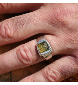 Bague mixte en argent 925 ornée d'un ambre vert