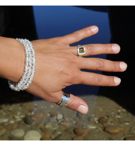 Bague mixte en argent 925 ornée d'un ambre vert