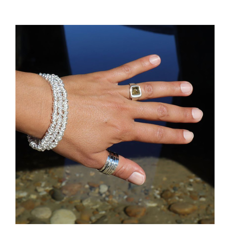 Bague mixte en argent 925 ornée d'un ambre vert