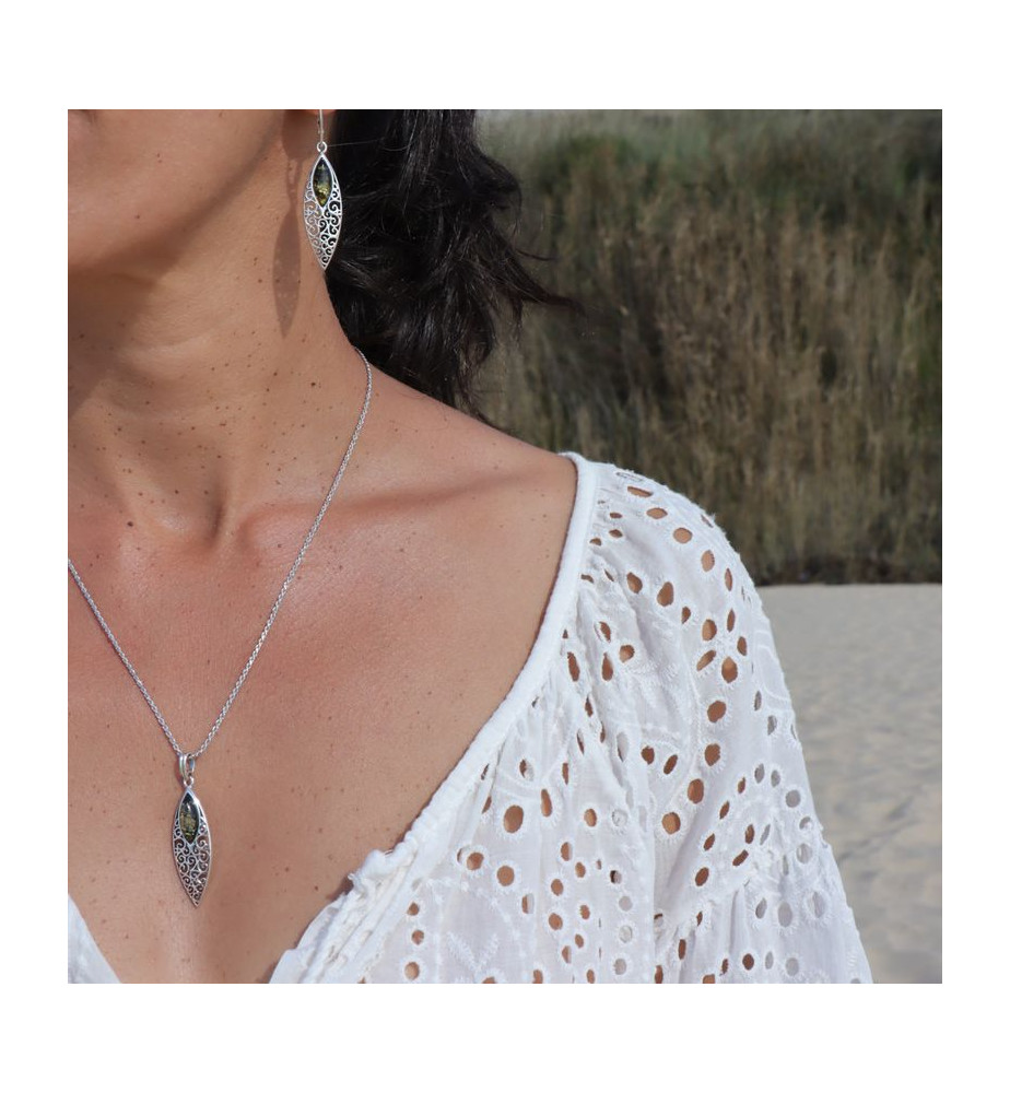 pendentif ambre et argent