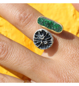 bague uvarovite argent oxydé