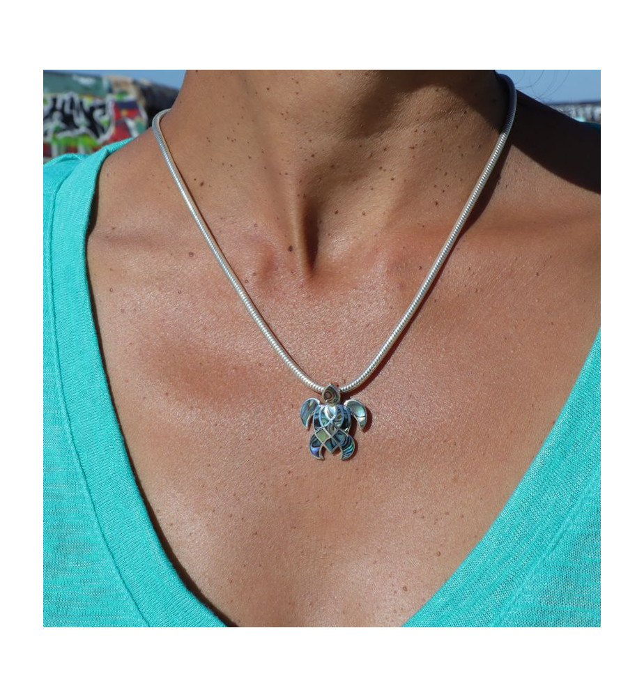 pendentif tortue argent abalone stylisé homme