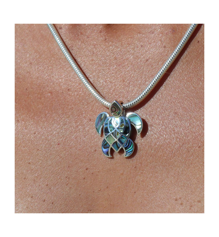 pendentif tortue argent abalone stylisé femme