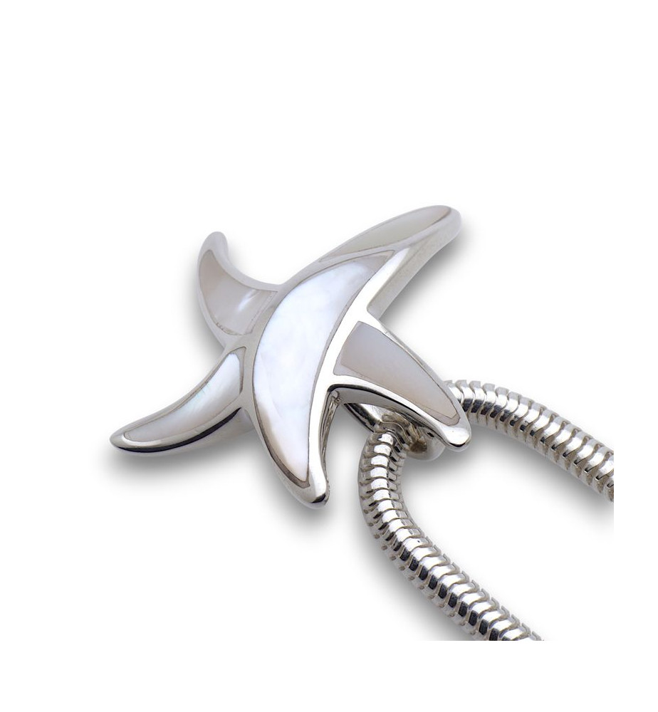 Pendentif en argent 925 et nacre blanche représentant une étoile de mer