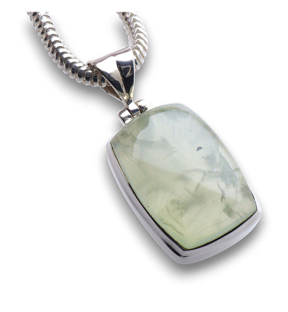 pendentif argent prehnite verte