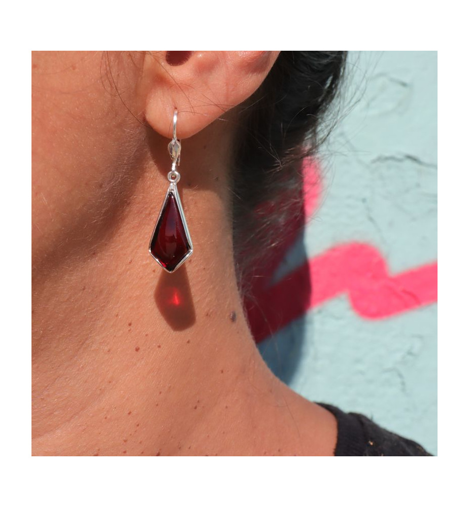 boucles d'oreilles ambre rouge