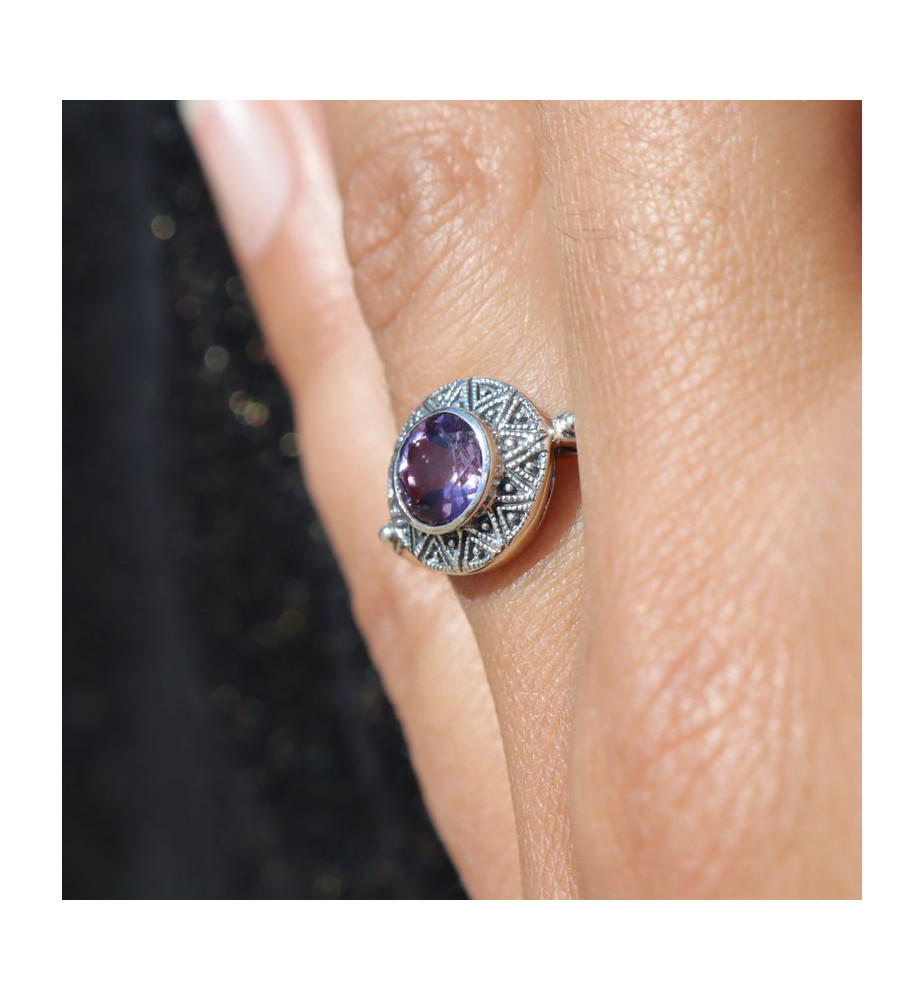 petite bague argent améthyste facettée