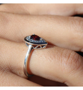 bague argent marcassite avec grenat