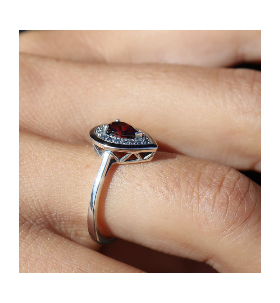 bague argent marcassite avec grenat