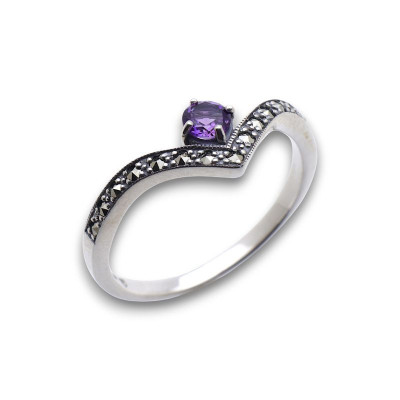 Bague en améthyste de forme ronde - bague en argent sterling 925 faite
