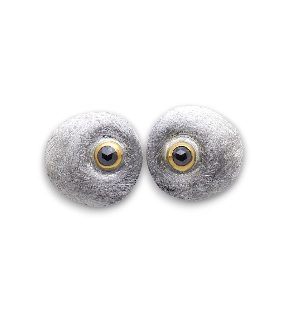 puces d'oreilles diamant noir argent