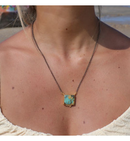 collier turquoise argent et or femme