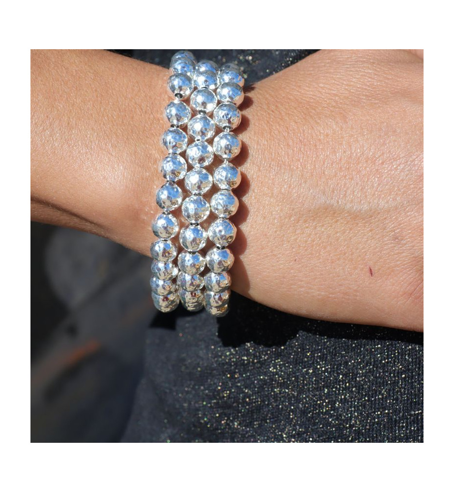 bracelet perles argent martelées