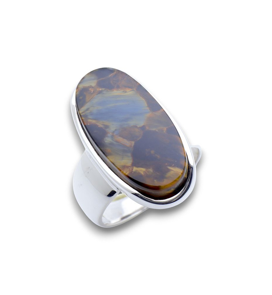 Bague Design En Argent 925 Et PIETERSITE - Modèle BA-AR-400, Taille 56 - Bijou Contemporain Et Unique