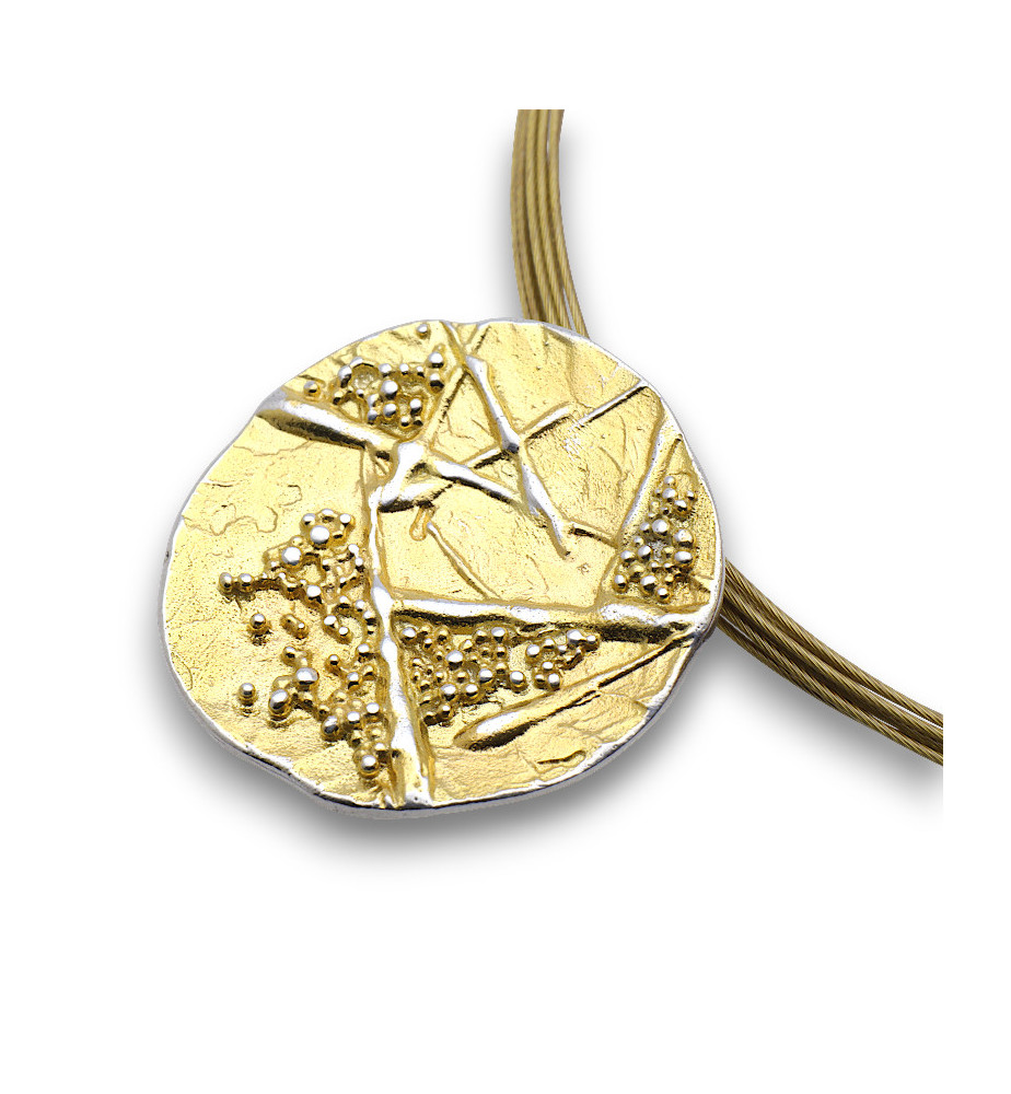 pendentif argent texturé doré