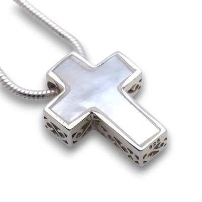 pendentif croix nacre blanche