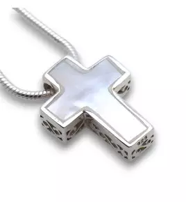 pendentif croix nacre blanche