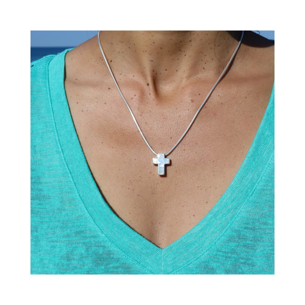 nacre blanche pendentif argent femme