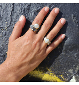 bague nacre argent et or