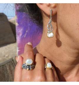 bague argent nacre blanc