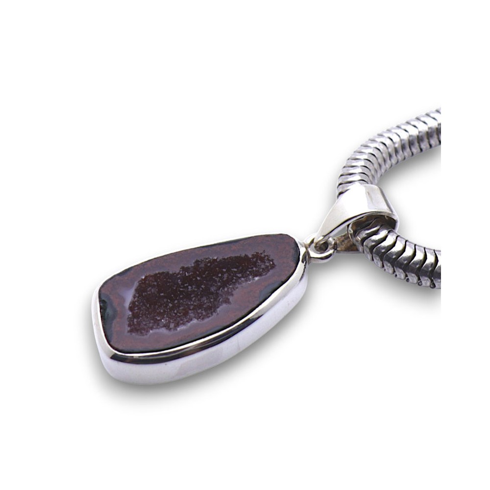 Pendentif en argent 925 serti d'une géode Tabasco naturelle