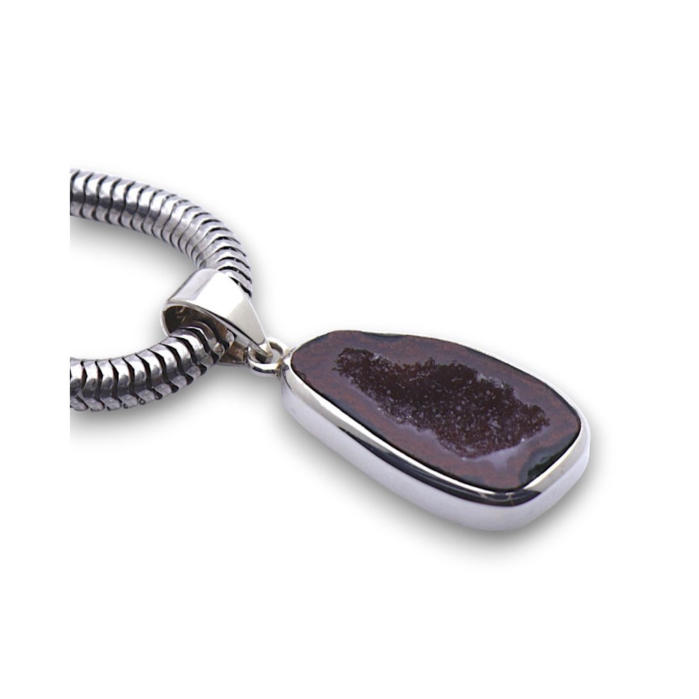 Pendentif en argent 925 serti d'une géode Tabasco naturelle