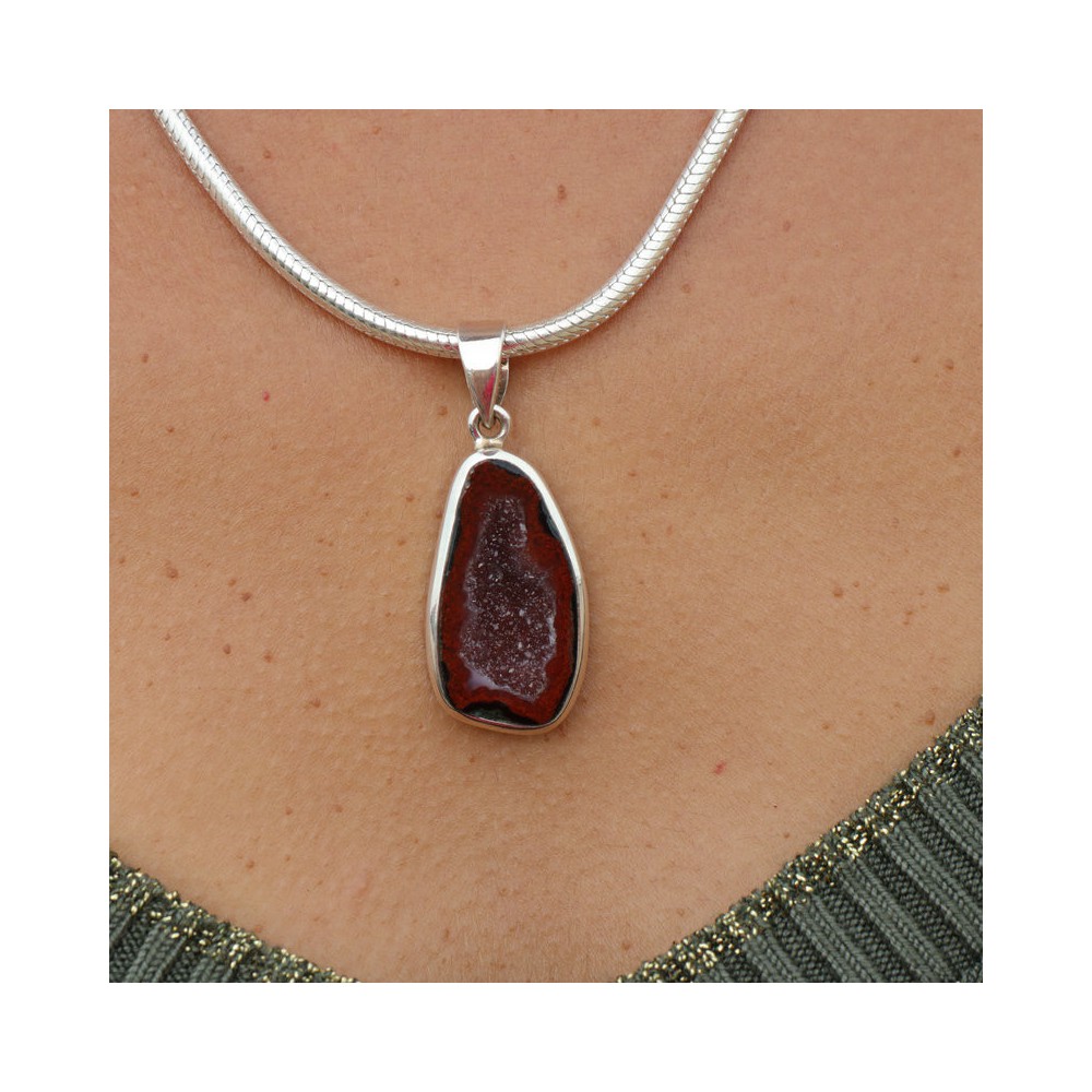Pendentif en argent 925 serti d'une géode Tabasco naturelle