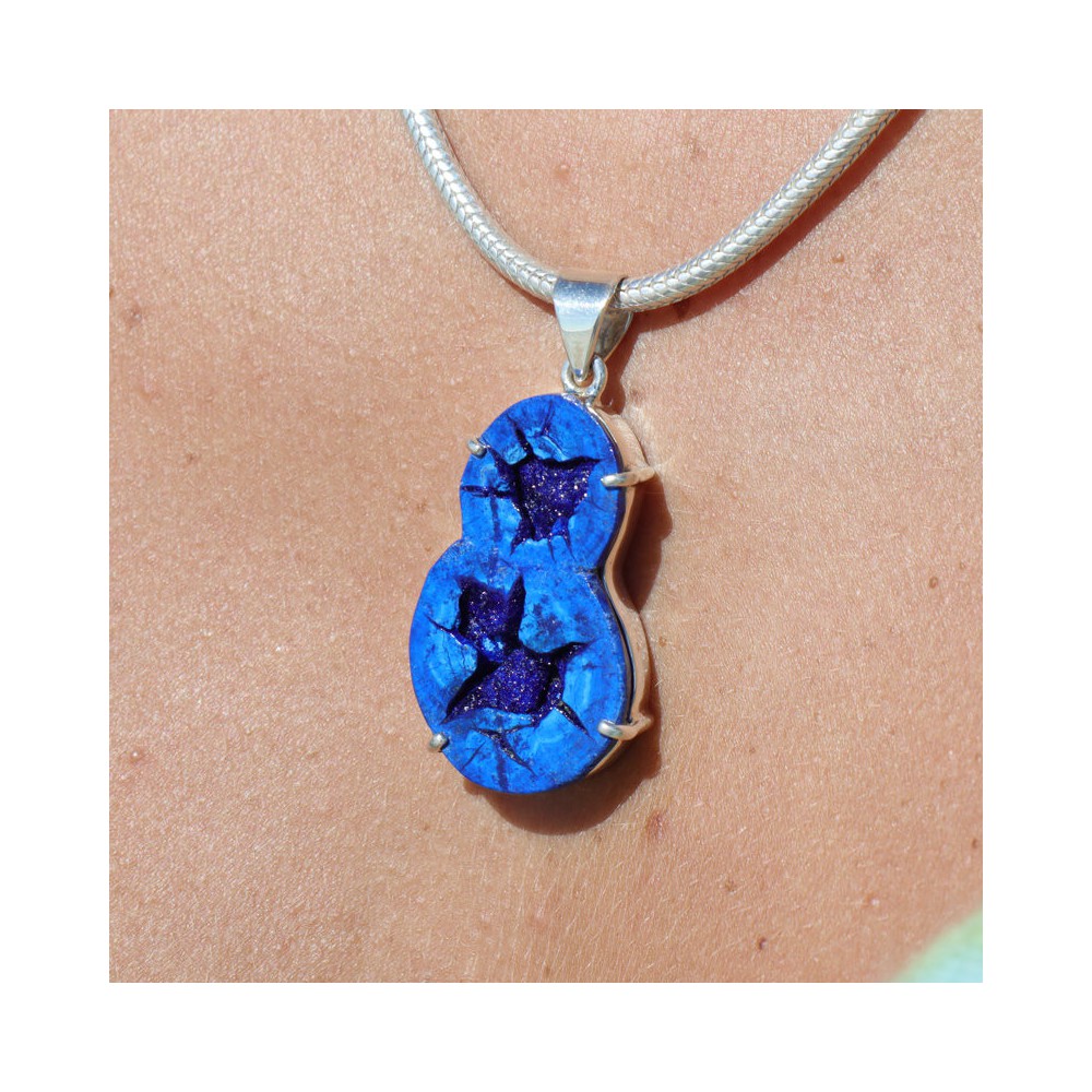 pendentif argent azurite bleue