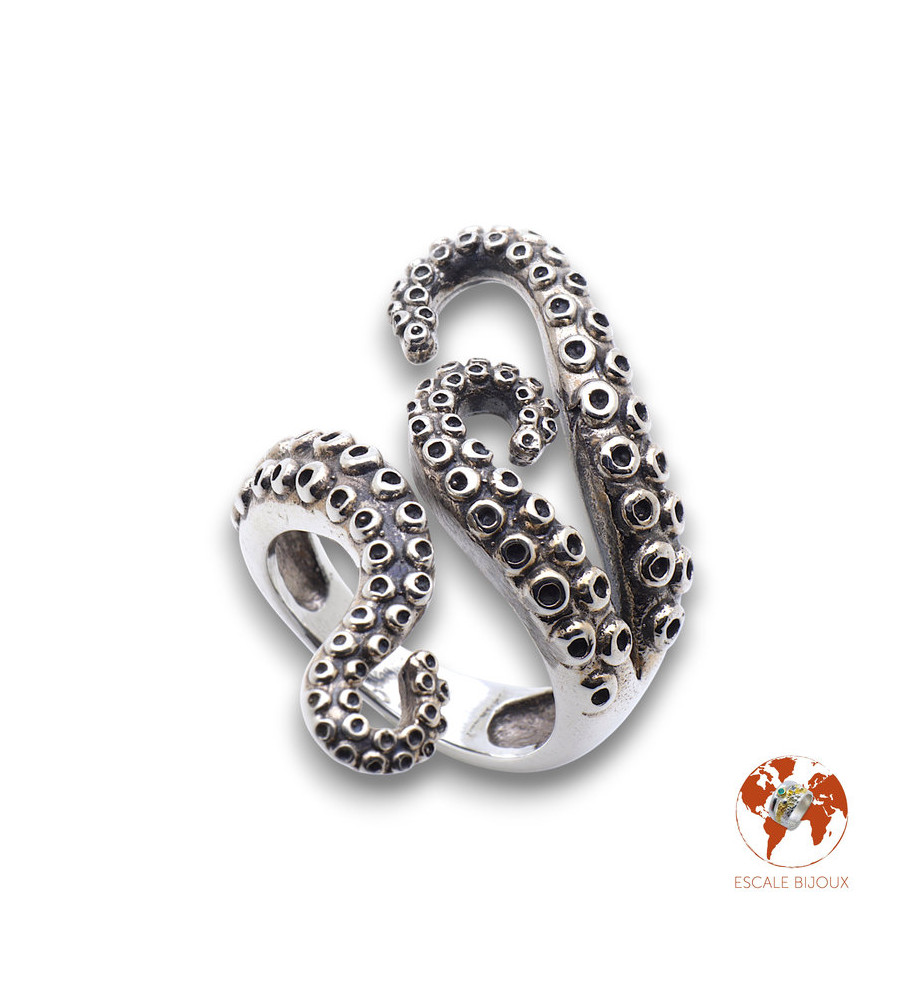 bague argent ouverte motif pieuvre