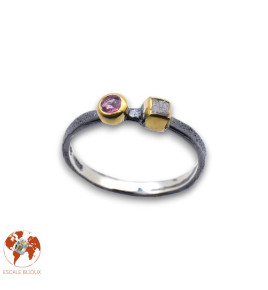 bague diamant et tourmaline argent