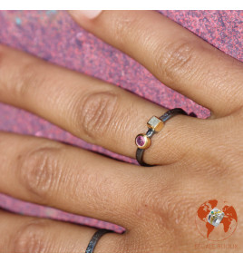 bague argent tourmaline rose et diamant brut