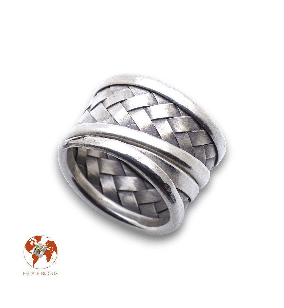 bague tressée argent homme