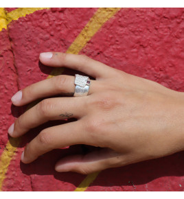 bague argent texturé et grenat