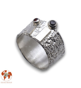 bague argent diamant noir et grenat