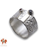 bague argent diamant noir et grenat