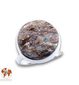 bague argent et pierre marron