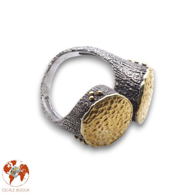 bague argent martelé et or
