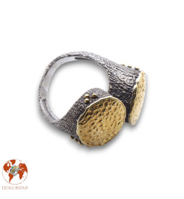 bague argent martelé et or